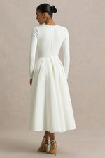 Bellamy | Cream Crew-Neck Long Sleeve Midi Dress