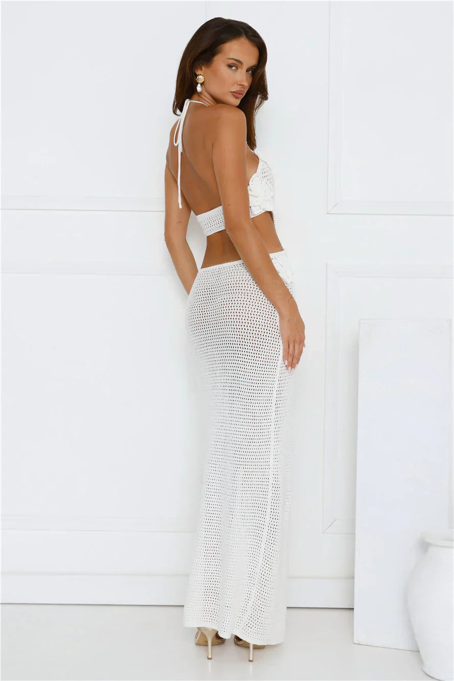 Monaco Sun Knit Halter Maxi Dress White