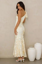 Glossy Girl One Shoulder Mesh Maxi Dress