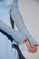 Long Sleeve Embellished A-line Mini Dress in Blue