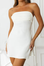 Like A Dream Off Shoulder Satin Mini Dress Ivory
