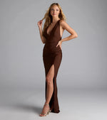 Jenn V-Neck Strappy Back Slit Long Formal Dress