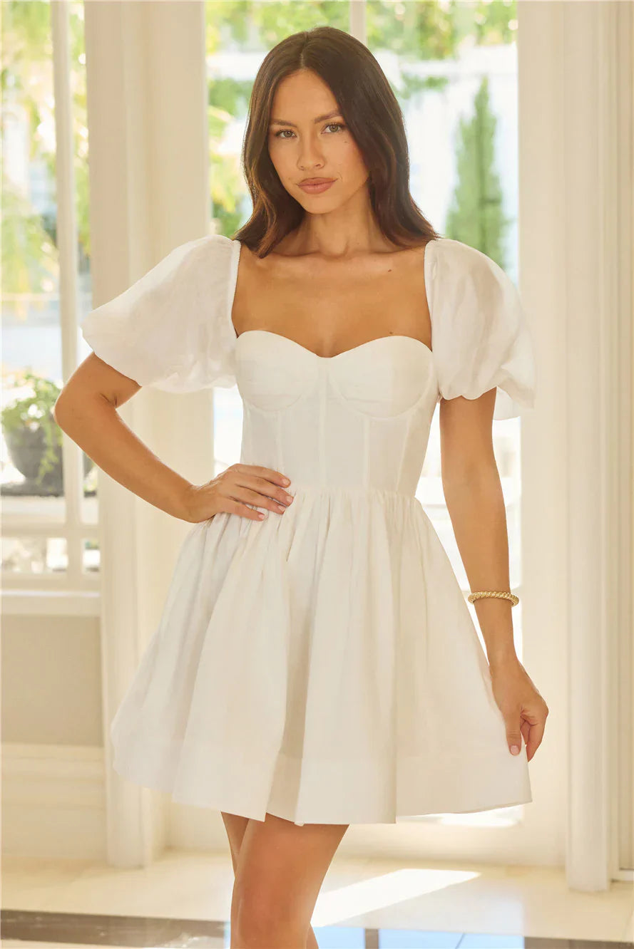 Whispering Luxe Short Sleeve Mini Dress White