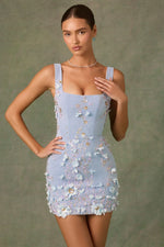 Embellished Corset Mini Dress in Sky Blue