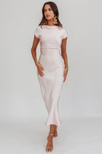 Loveland Cap Sleeve Cowl Back Midi Dress Blush