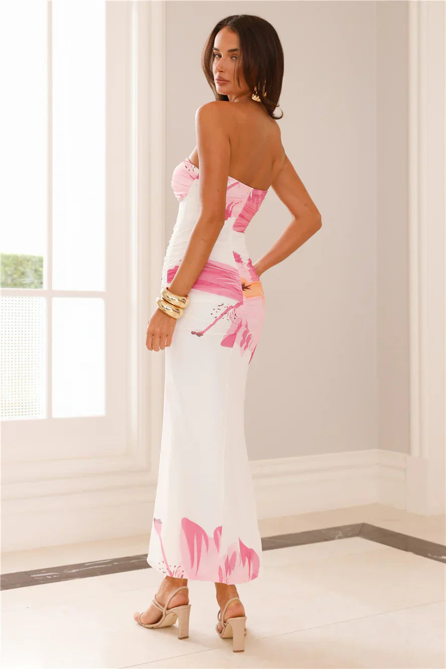 Pinch Of Color Strapless Mesh Maxi Dress White