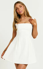 Ida Mini Dress - Wide Strap Straight NeckBow Back Dress In White