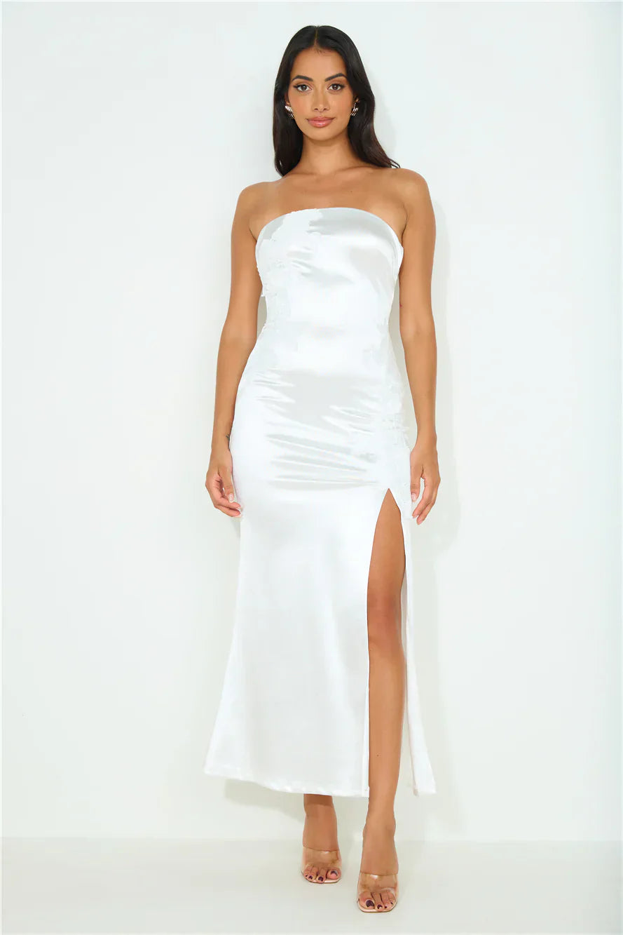 Opal Light Strapless Satin Maxi Dress White