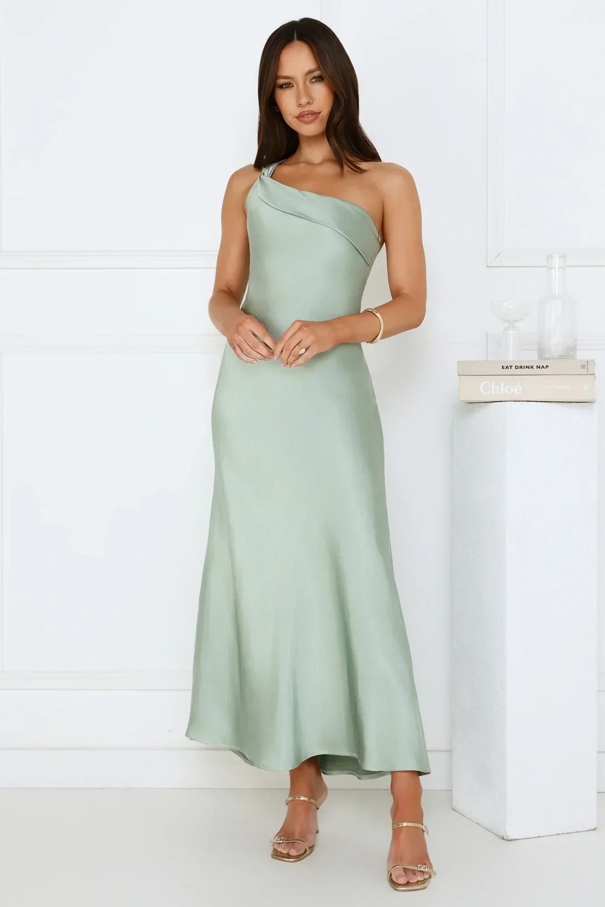 Romantic Tales Satin One Shoulder Maxi Dress