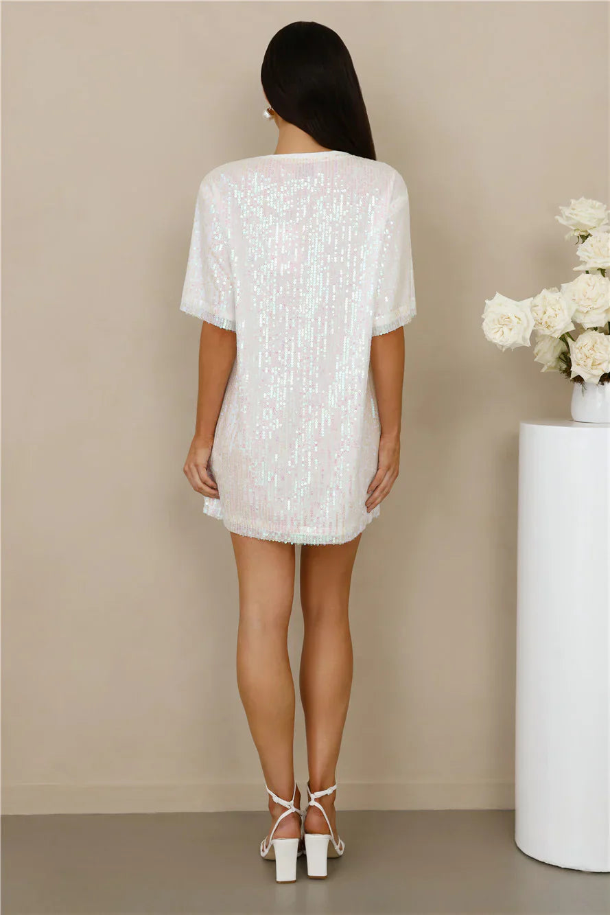 Wifey To Be Sequin T Shirt Dress White