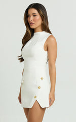 Langley Mini Dress - Sleeveless High Neck Faux Wrap Tulip Dress in Cream