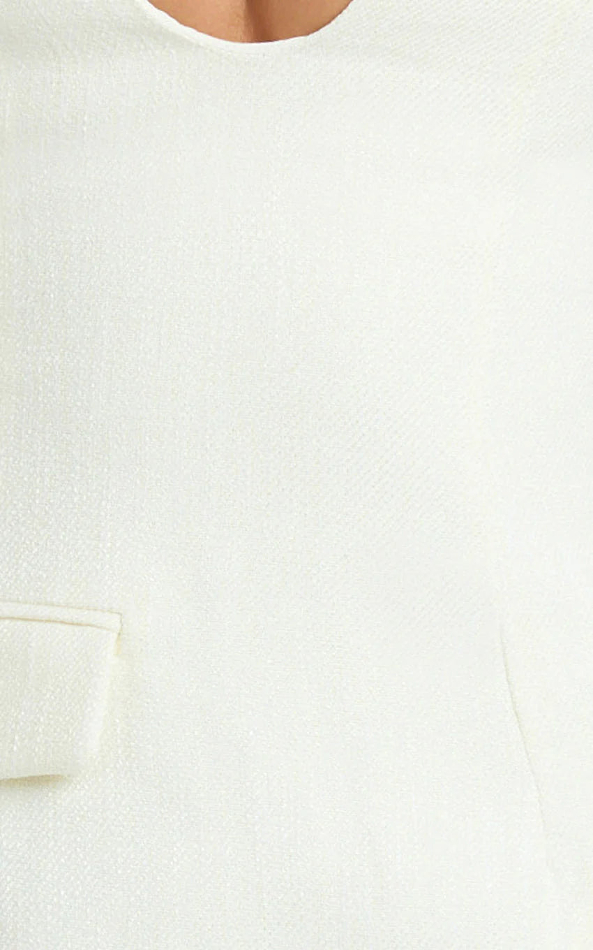 Halsey Mini Dress - Sleeveless Deep U Neck Faux Wrap Tulip Dress in Cream