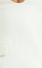 Halsey Mini Dress - Sleeveless Deep U Neck Faux Wrap Tulip Dress in Cream
