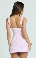 Orla Mini Dress - Jacquard Scoop Neck Fitted Dress in Pink
