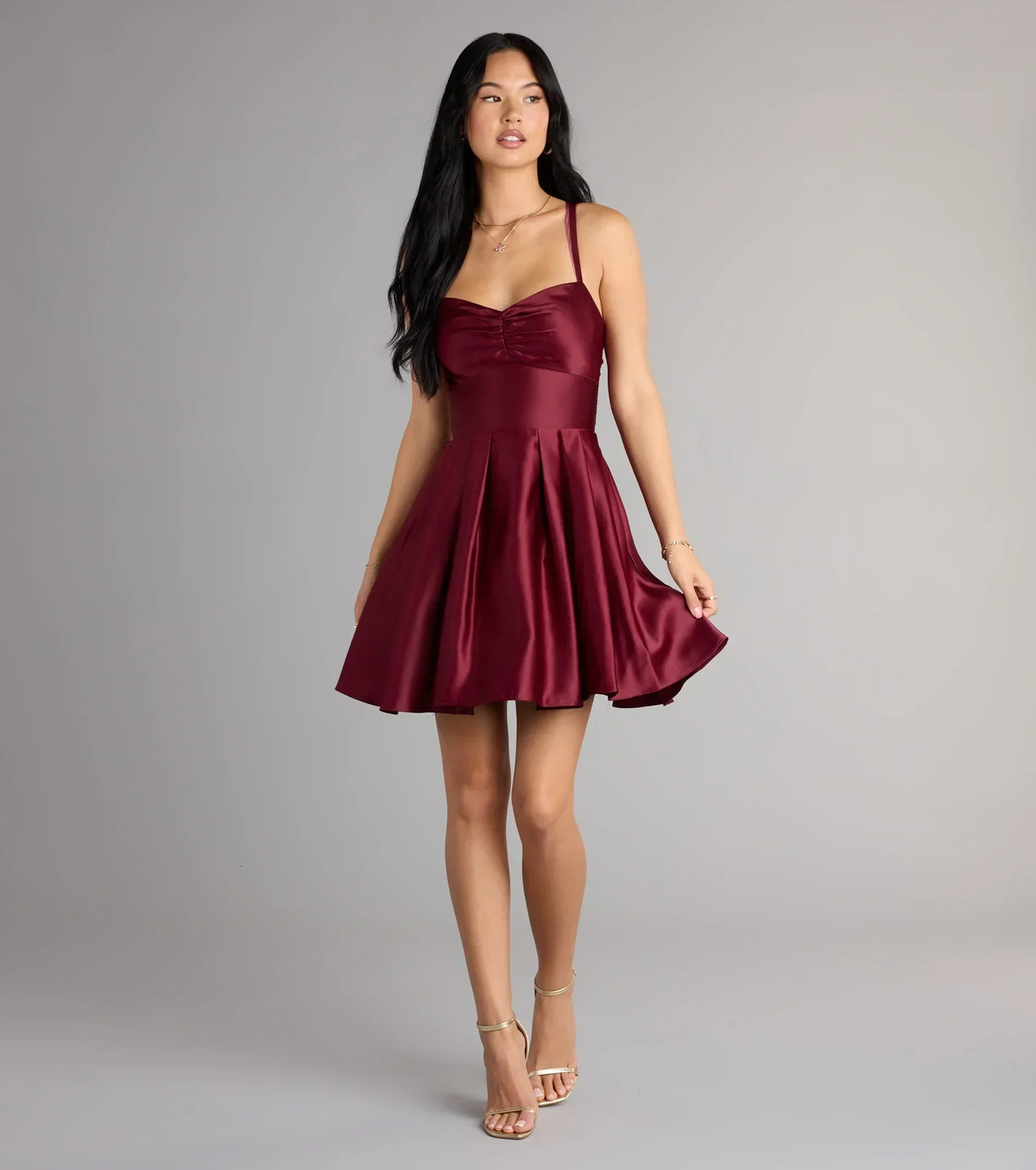 Isabelle Satin Lace-Up Dress With Pockets
