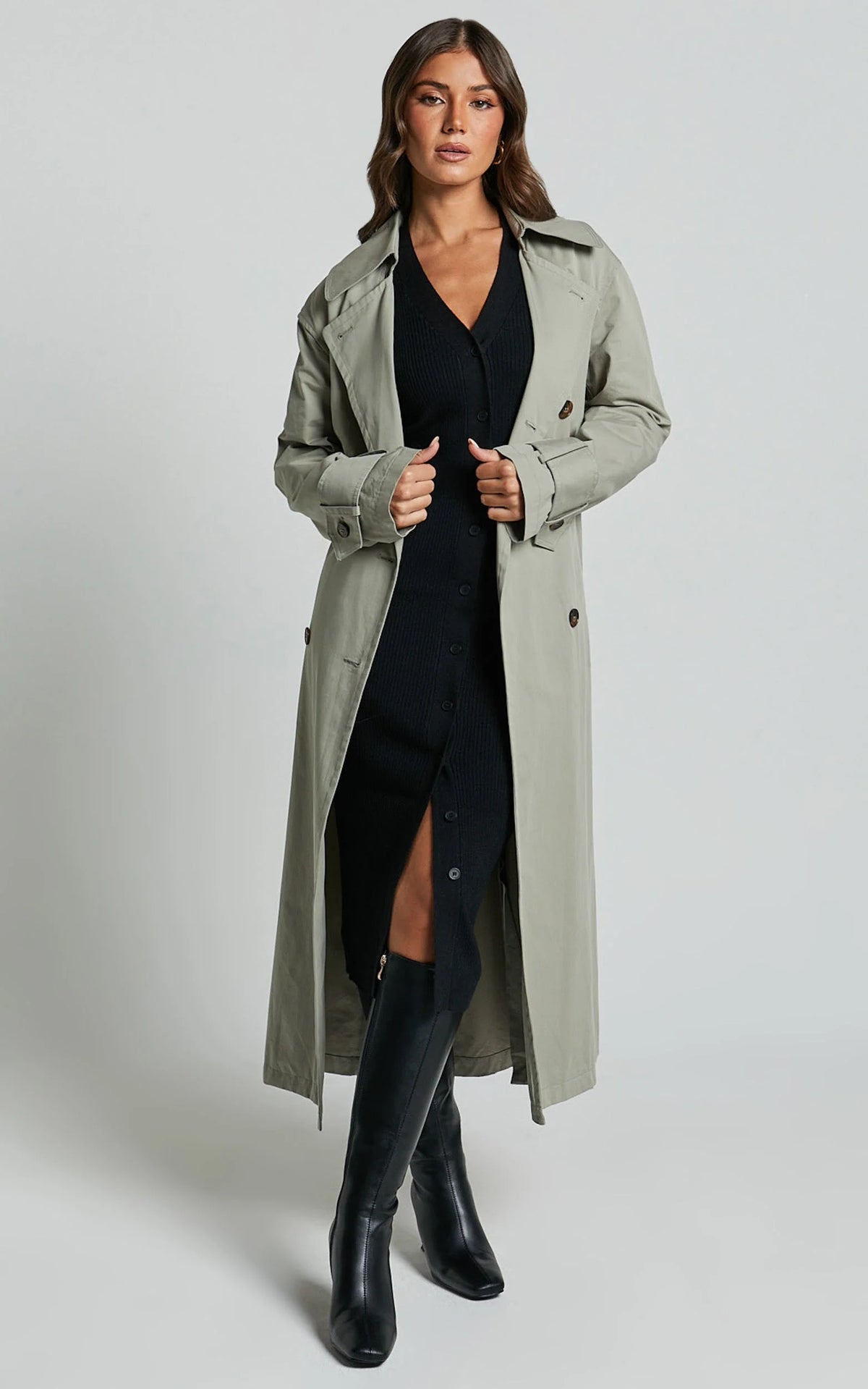 Leahanna Midi Dress - Button Front Knit Dress in Black