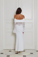 Luxe Temptress Off Shoulder Maxi Dress White