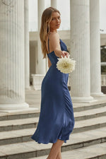 Lake Como Fitted Bodice Cami Strap Midi Dress Navy