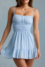 Shirred Camisole Mini Dress in Sky Blue