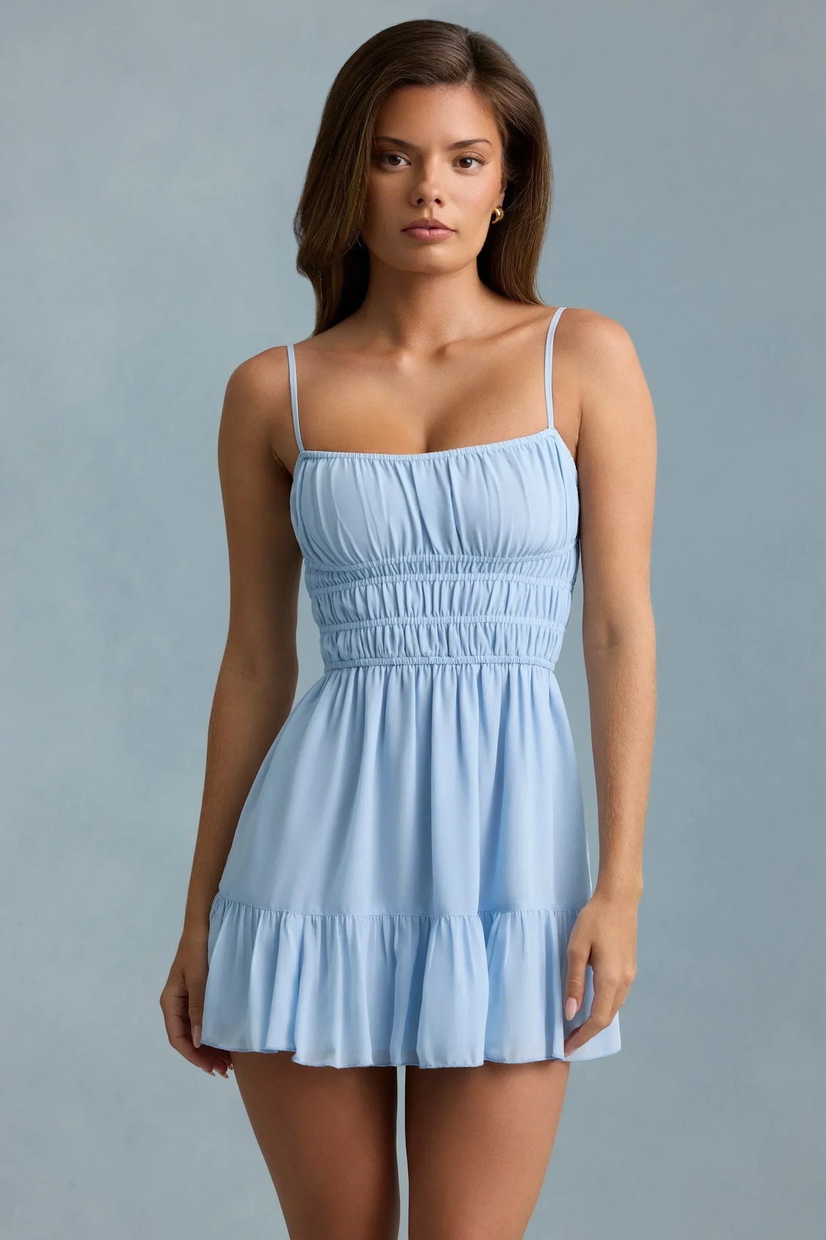 Shirred Camisole Mini Dress in Sky Blue
