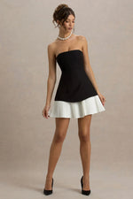 Autumn | Black & White Bandeau Mini Dress With Pleats