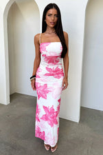 Camille Ruched Maxi Dress - Pink Floral