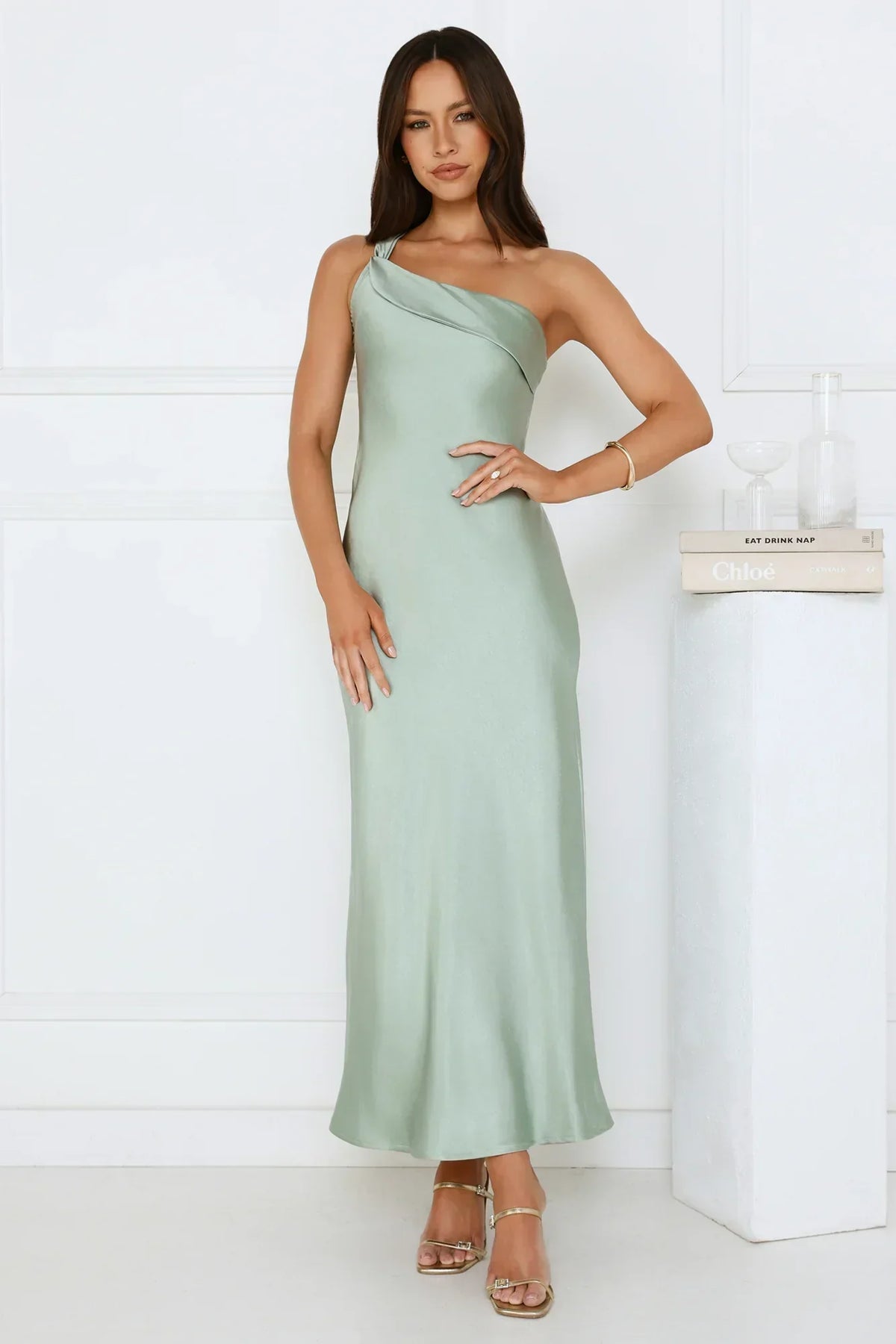 Romantic Tales Satin One Shoulder Maxi Dress