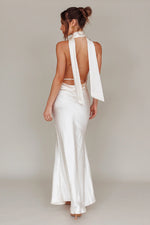 Italia Azure Halterneck Maxi Dress Oyster
