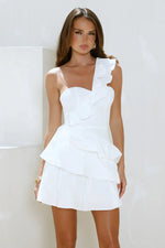 Precious Time One Shoulder Mini Dress White