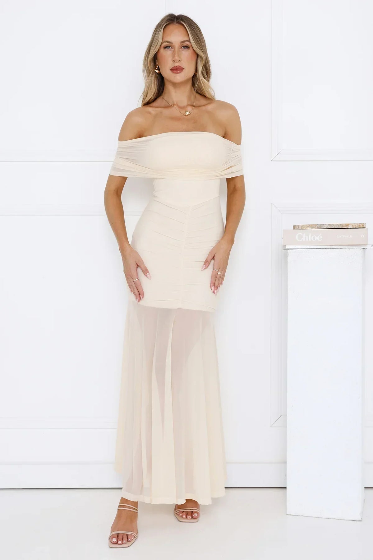 Lumière Off Shoulder Mesh Maxi Dress