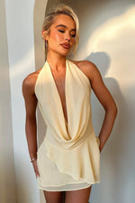 Cleo Plunge Cowl Neck Mini Dress - Yellow