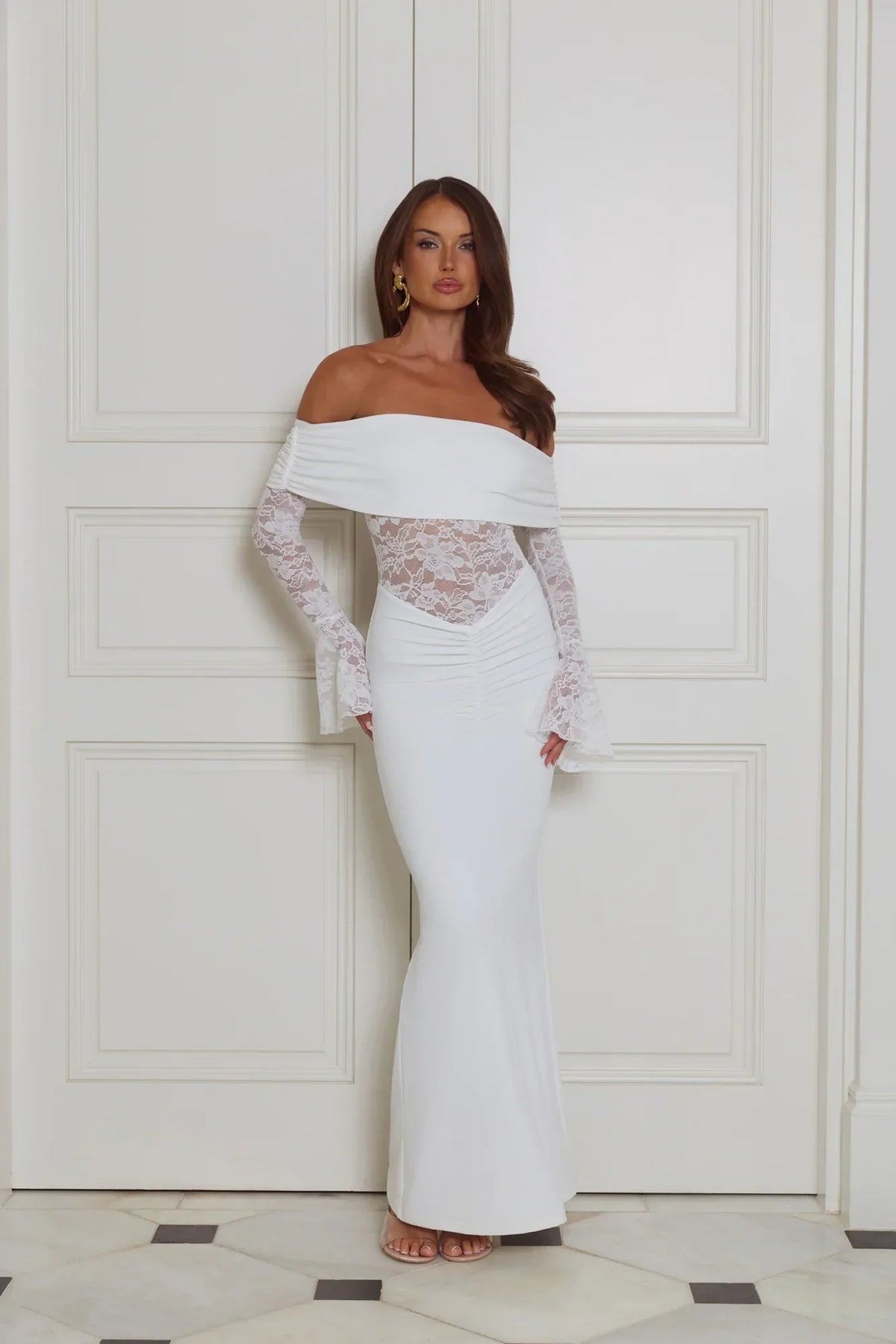 Luxe Temptress Off Shoulder Maxi Dress White