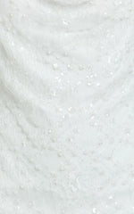 Alana Mini Dress - Sequin Lace Cowl Neck Dress in White