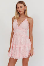 Laney Low Back Cami Strap Dress Lace Pink