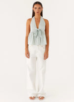 On Repeat Halter Top - Green Stripe