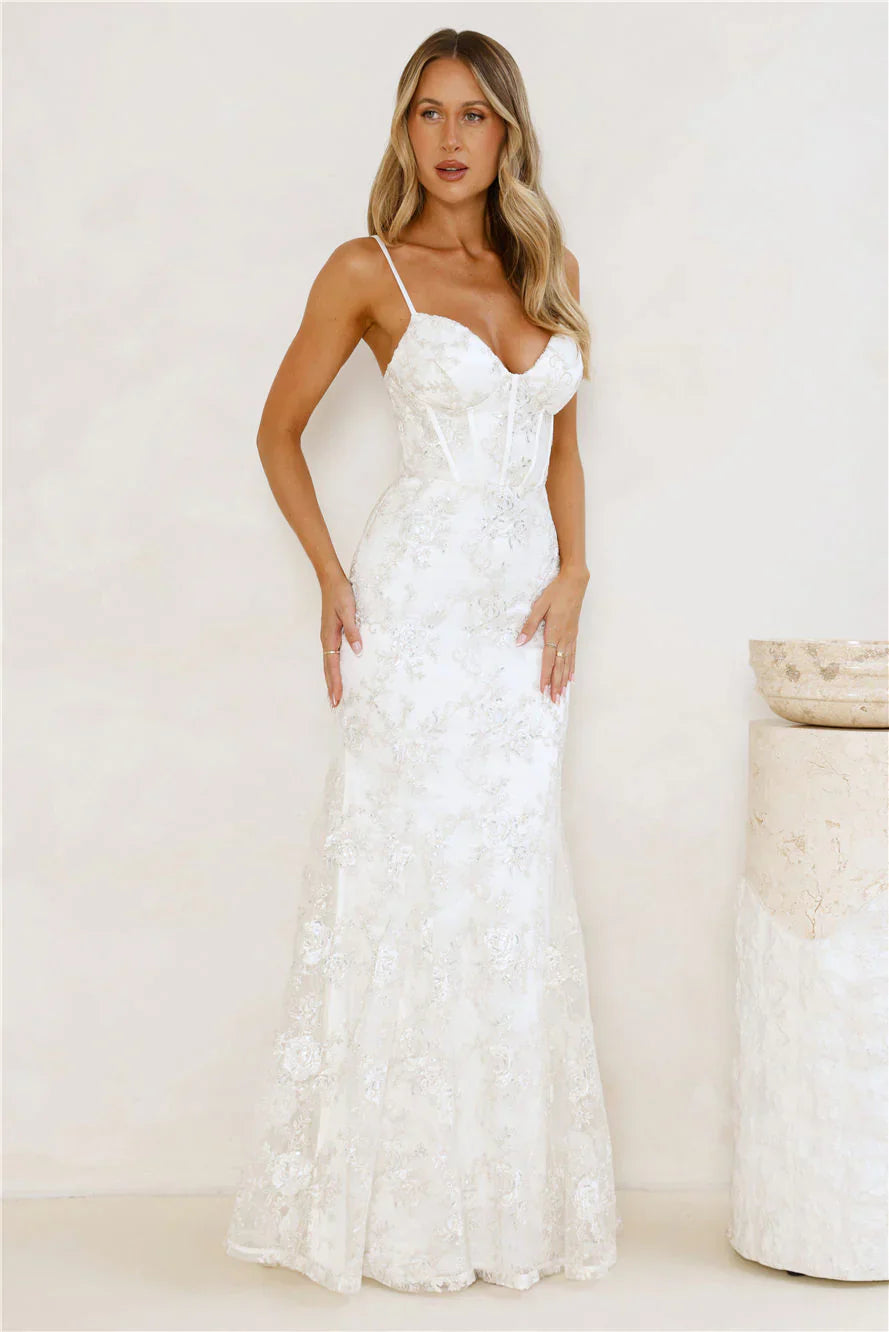 On The Silver Screen Sequin Maxi Dress Off White