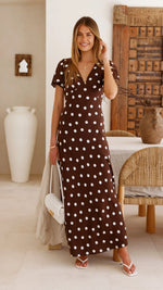 Rayne Maxi Dress - Brown/White Polka