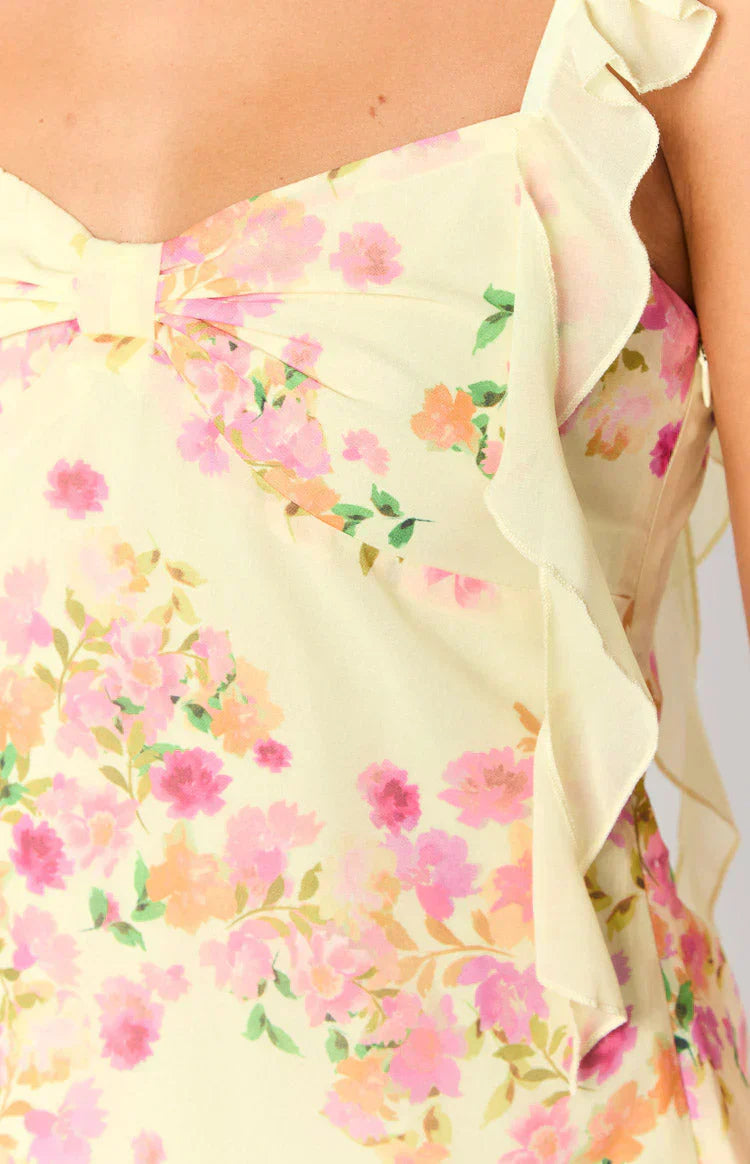 Joyce Yellow Bloom Chiffon Mini Dress