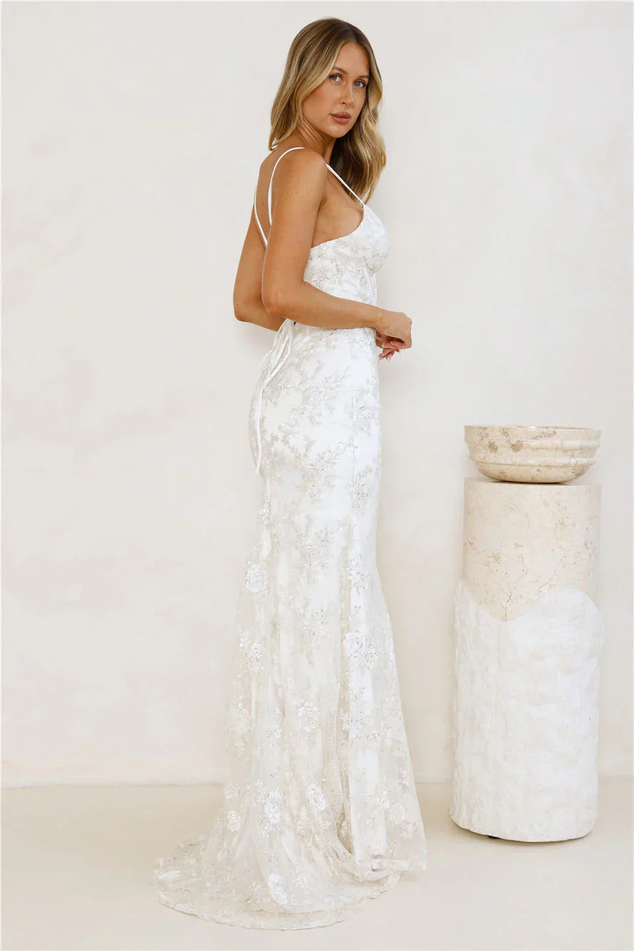On The Silver Screen Sequin Maxi Dress Off White