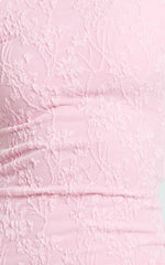 Eira Mini Dress Lace Boat Neck Bodycon Dress in Pink