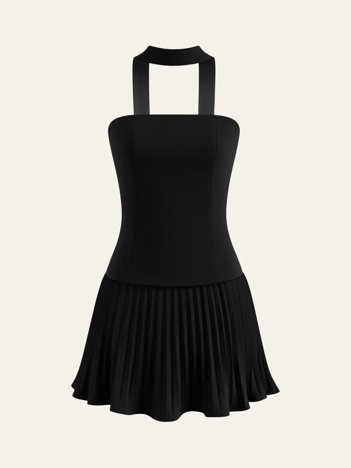 Halter Neck Strapless Pleated Mini Dress
