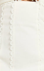 Gigi Mini Linen Blend Dress - Sweetheart Tie Back Scallop Detail Dress in Off White