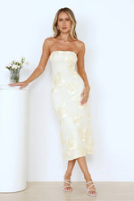 Magic Haze Strapless Mesh Midi Dress Yellow