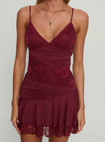 Love Is Alive Lace Mini Dress Burgundy