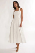 Morgana Tied Shoulder Applique Midi Dress Off White
