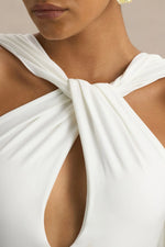 Rhoda | White Twist Halter-Neck Cape Maxi Dress