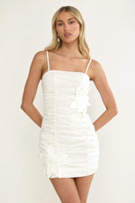 Mirisa Flower Accent Smocked Mini Dress White
