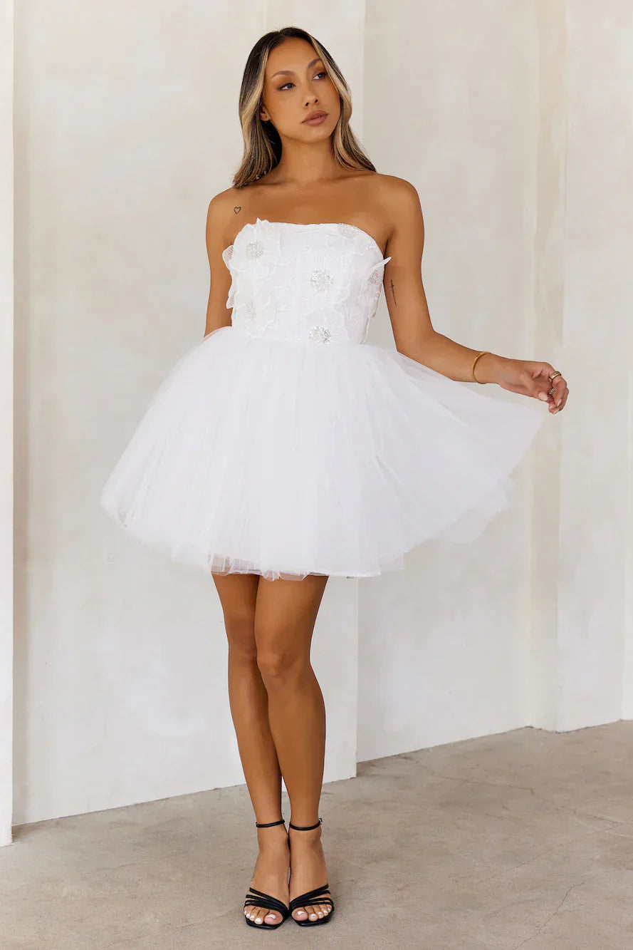 Princess Luxe Tulle Strapless Mini Dress White