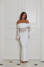 Luxe Temptress Off Shoulder Maxi Dress White