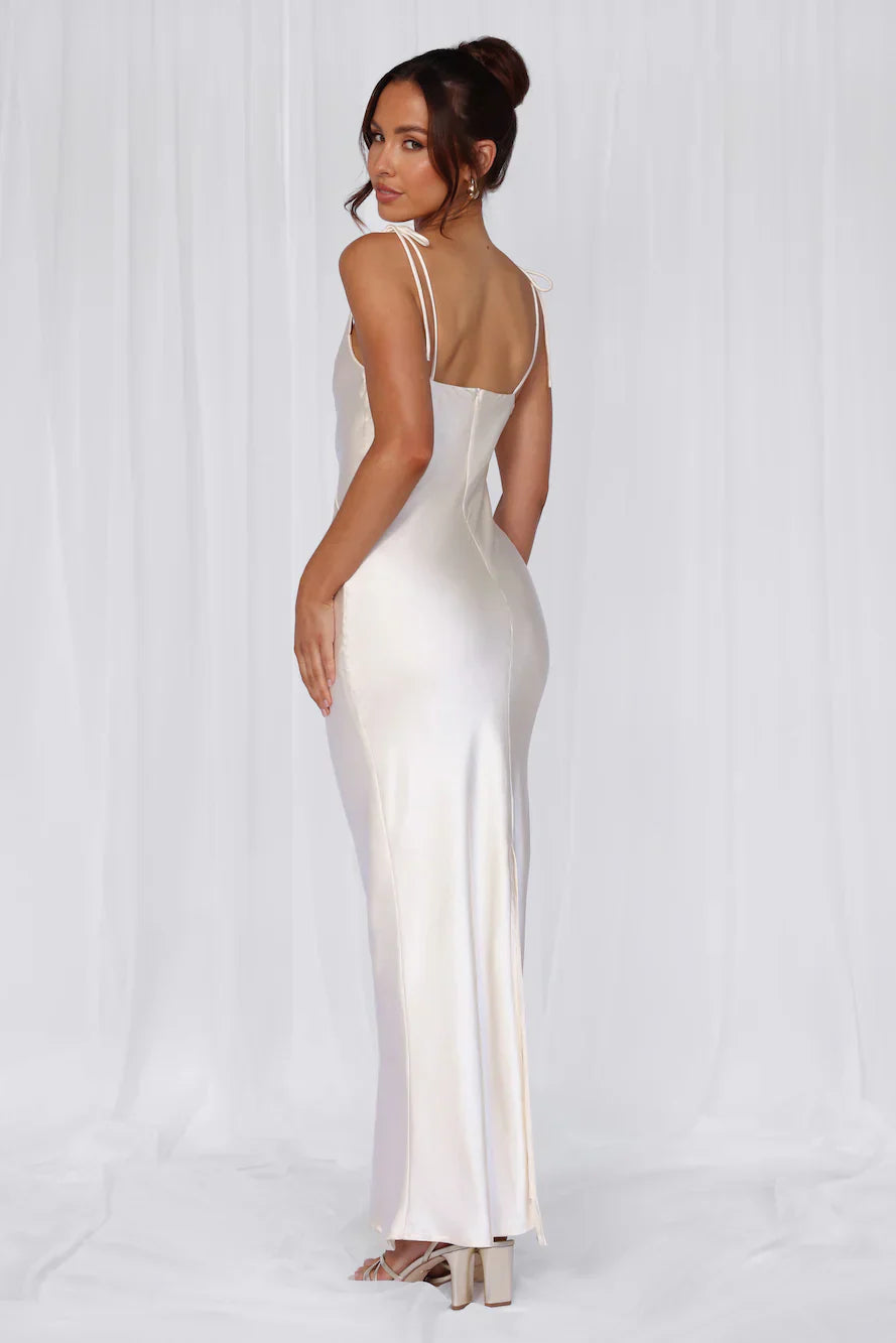 HELLO MOLLY The Penelope Cowl Satin Maxi Dress Pearl